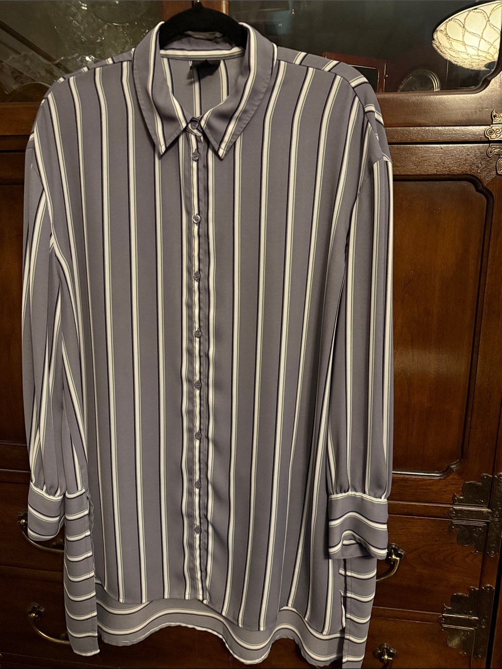 Worthington Gray and White Striped Button-Down Shirt